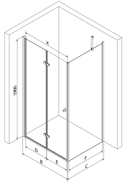 Mexen Lima, cabina de dus 70 (usa) x 80 (perete) cm, sticla transparenta 6mm, profil negru, 856-070-080-70-00