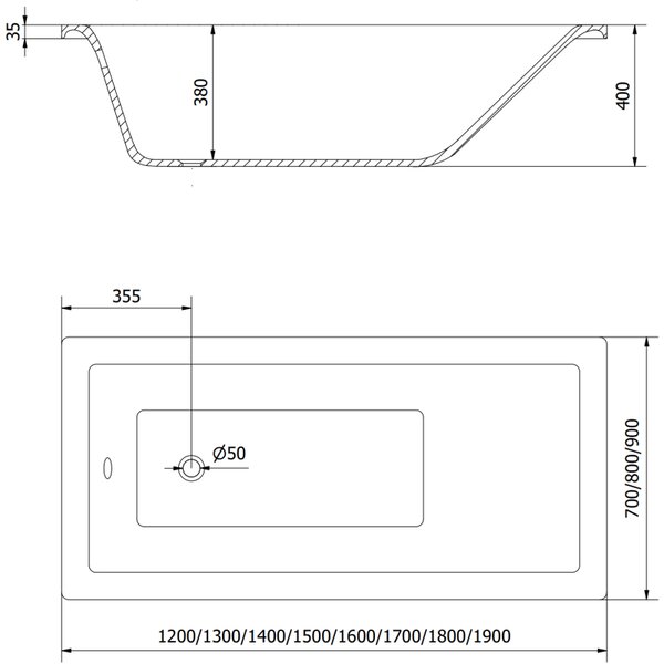 Mexen Cubik cadă de baie dreptunghiulară 120 x 70 cm, albă - 55031207000
