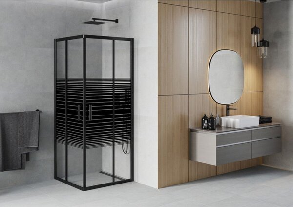 Mexen Rio cabina de duș pătrată 90 x 90 cm, dungi negre, neagră - 860-090-090-70-20