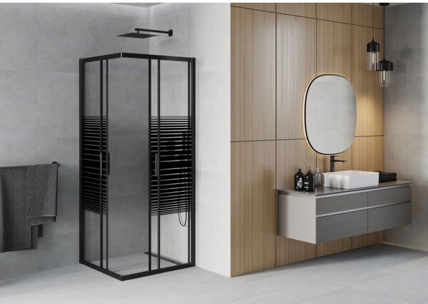 Mexen Rio cabina de duș pătrată 90 x 90 cm, dungi negre, neagră - 860-090-090-70-20