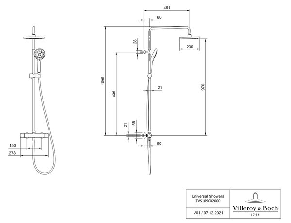 Villeroy & Boch Universal Showers set de duș perete cu termostat cu duș de ploaie crom TVS10900200061