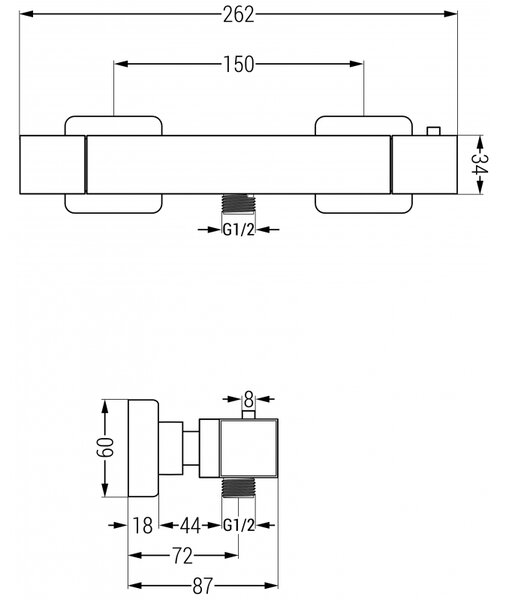Mexen Cube, baterie termostatică de duș cu racord inferior de duș de 1/2 inch, crom, 77200-00