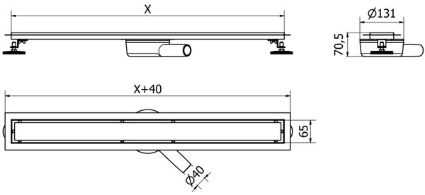 Mexen Flat 360° corp pentru scurgere liniară rotativă 80 cm, auriu periat - 1A40080