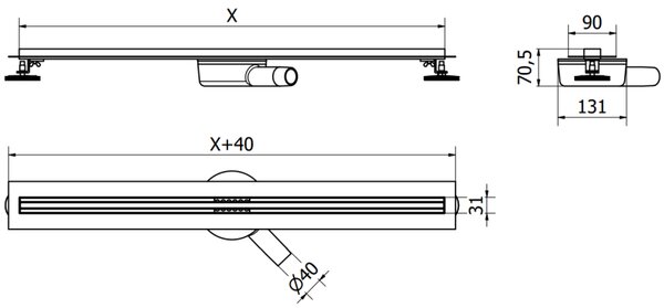 Rigolă de duș Mexen Flat 360° Slim 50 cm, auriu mat, 1A41050