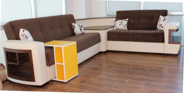 Coltar Extensibil Lima,305x260cm reversibil cu led,maro