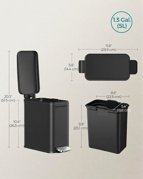 Cos de gunoi Songmics Negru 29x14.5x29.5 cm