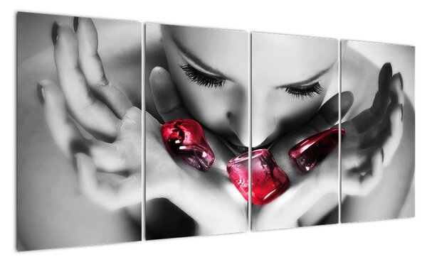 Tablou abstract - pietre ro?ii în palmier (160x80cm)