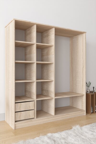 Dulap Zambak Modela cu usi glisante stejar/negru1800 x 1600 x 530 mm