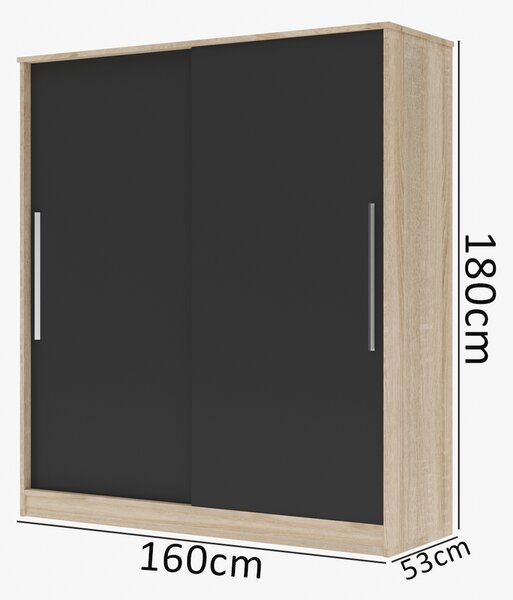 Dulap Zambak Modela cu usi glisante stejar/negru1800 x 1600 x 530 mm