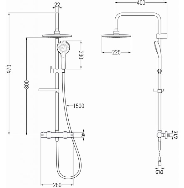 Set de duș Mexen KX05 cu robinet termostatic Kai, alb, 771500591-20