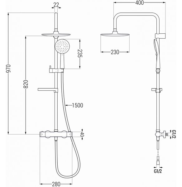 Mexen KX33 set de duș montat pe perete cu ploaie și baterie termostatică, crom - 771503391-00