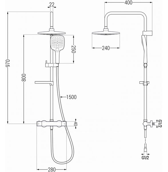 Set de duș Mexen KX17 cu robinet termostatic Kai, crom, 771501791-00