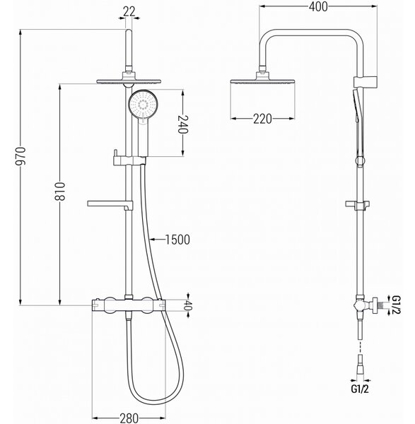 Set de duș Mexen KX33 cu robinet termostatic Kai, crom, 771504091-00