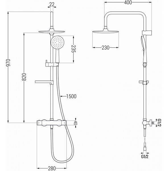 Set de duș Mexen KX67 cu robinet termostatic Kai, negru, 771506791-70