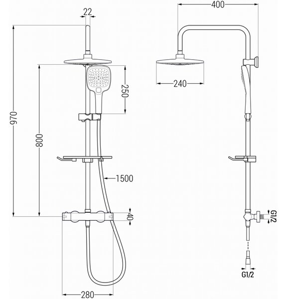 Set de dus Mexen KT17 cu robinet termostatic Kai, crom - alb, 771501793-02