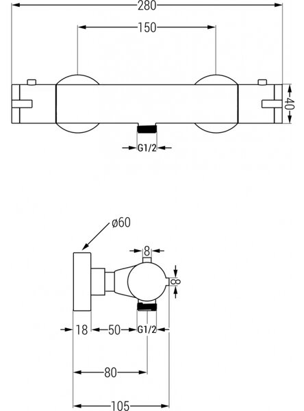 Mexen KAI, baterie termostatică de duș cu racord de duș inferior de 1/2 inch, grafit mat, 77100-66
