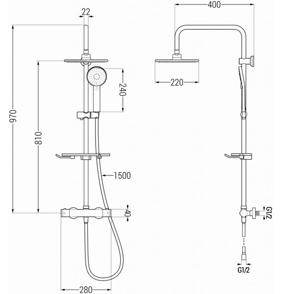 Mexen KT40 set de duș aplicat cu cap de duș și baterie termostatică, auriu - 771504093-50