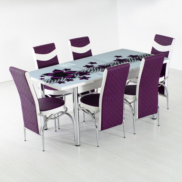 Set masa+6 scaune Purple Hollywood, alb/mov