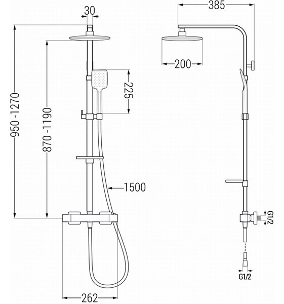 Mexen CQ62 set de duș de suprafață cu pară de duș și baterie termostatică, crom - 772506295-00