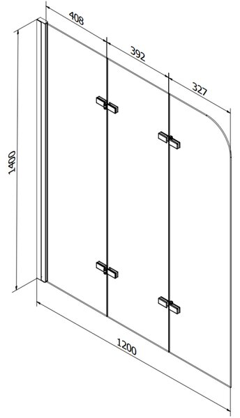 Mexen Felix paravan de baie cu 3 panouri, 120 x 140 cm, transparent, negru - 890-120-003-70-00