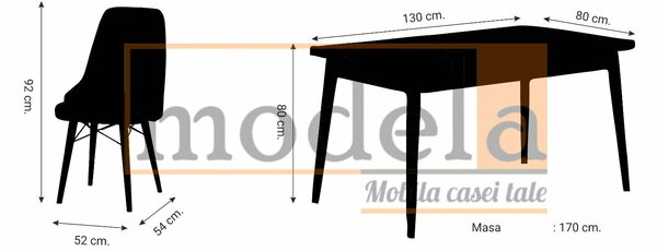 Set Masa Extensibila Neagra cu 6 scaune Eva Modella Gri