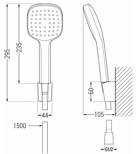 Accesorii Mexen - Set duș de mână cu 1 punct R-33, negru, 785335052-70