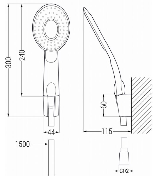 Accesorii Mexen - Set duș de mână cu 1 punct R-73, crom/alb, 785735052-02