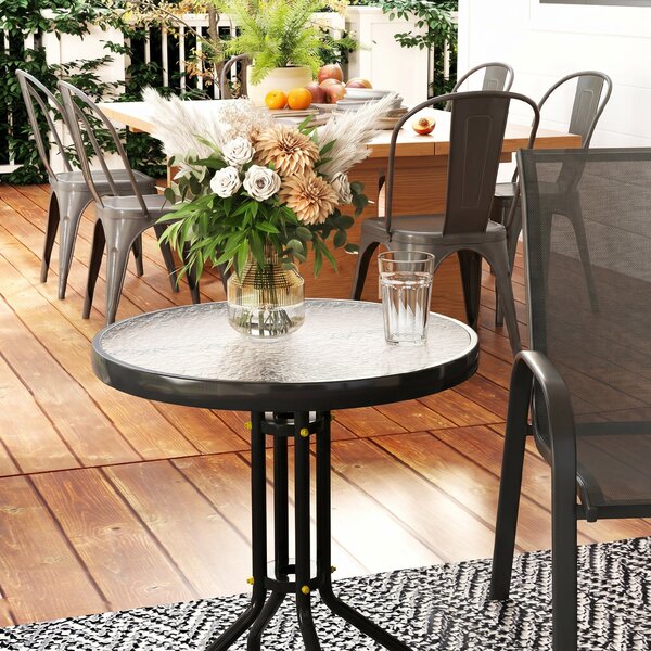 Outsunny Set Mobilier de Grădină din 3 Piese cu Scaune Suprapozabile și Masă din Sticlă, 54x71x93 cm, Gri Închis | Aosom Romania