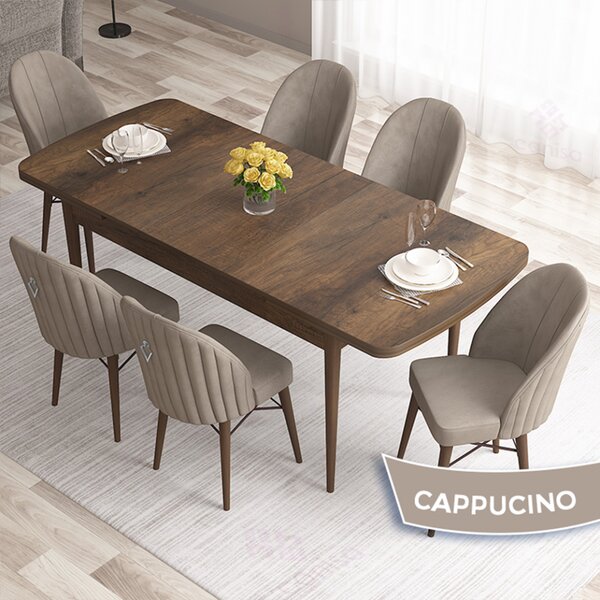 Set Masa Extensibila cu 6 scaune, Modella Elf cappucino cu masa nuc®️