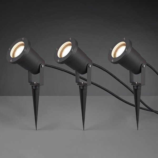 Trio Lighting Spot pentru exterior Ubangi cu vârf de sol, în set 3, Negru, Metal