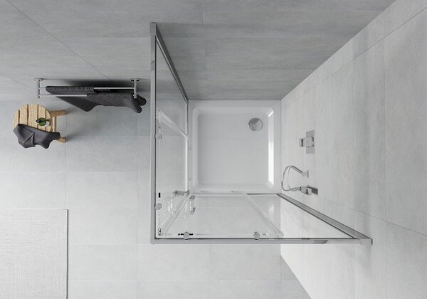 Mexen Rio cabina de duș pătrată 90 x 90 cm, transparentă, cromată + cadă Flat, albă - 860-090-090-01-00-4010