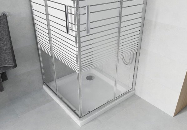Mexen Rio cabină de duș pătrată 70 x 70 cm, dungi albe, crom + cadă de duș plată, alb - 860-070-070-01-20-4010