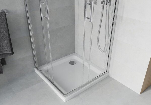 Mexen Rio cabina de duș pătrată 90 x 90 cm, transparentă, cromată + cadă Flat, albă - 860-090-090-01-00-4010