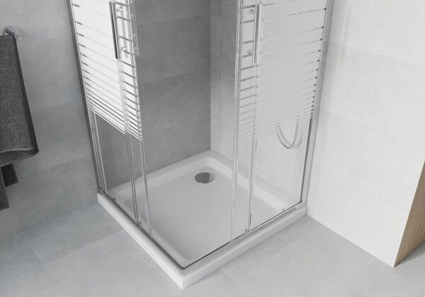 Mexen Rio cabină de duș pătrată 70 x 70 cm, dungi albe, crom + cadă de duș plată, alb - 860-070-070-01-20-4010