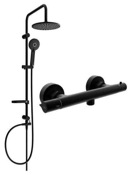 Mexen Carl, set de duș cu duș cu efect de ploaie și baterie termostatică Slim, negru mat, 77105240-70