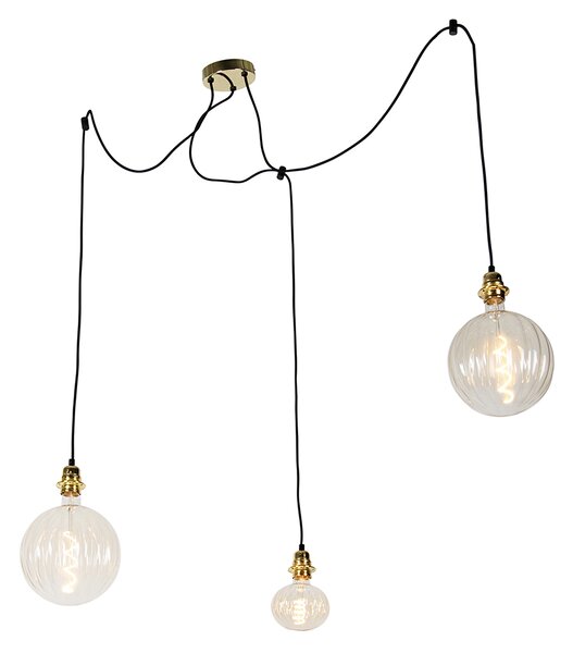 Hanglamp goud 3-lichts incl. LED amber dimbaar - Cava Luxe
