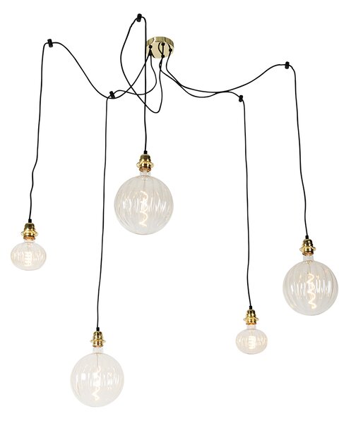 Hanglamp goud 5-lichts incl. LED amber dimbaar - Cava Luxe