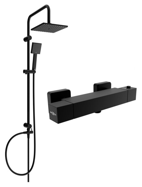 Mexen Cube Tord set de duș montat la suprafață cu duș fix și baterie de duș termostatică, negru - 77200200-70