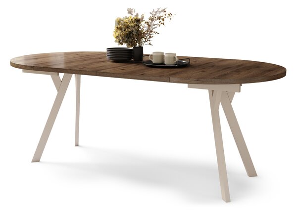 Mazzoni ALMO Nuc Elegant/picioare bej - MASĂ ROTUNDĂ EXTENSIBILĂ CU PICIOARE ÎN FORMĂ DE Y STIL LOFT PENTRU SALON/SUFRAGERIE