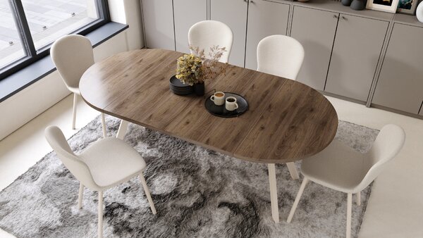 Mazzoni ALMO Nuc Elegant/picioare bej - MASĂ ROTUNDĂ EXTENSIBILĂ CU PICIOARE ÎN FORMĂ DE Y STIL LOFT PENTRU SALON/SUFRAGERIE