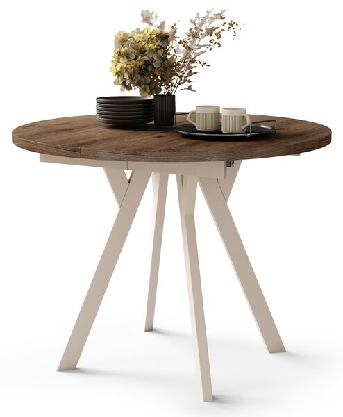 Mazzoni ALMO Nuc Elegant/picioare bej - MASĂ ROTUNDĂ EXTENSIBILĂ CU PICIOARE ÎN FORMĂ DE Y STIL LOFT PENTRU SALON/SUFRAGERIE
