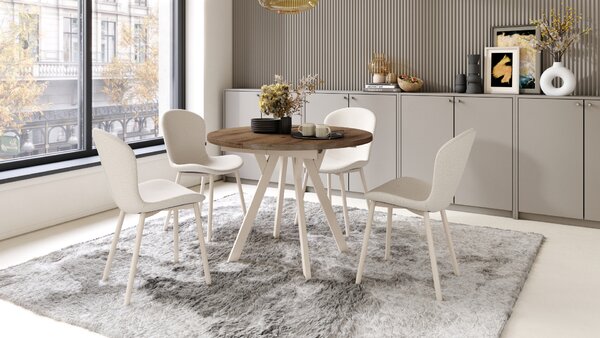Mazzoni ALMO Nuc Elegant/picioare bej - MASĂ ROTUNDĂ EXTENSIBILĂ CU PICIOARE ÎN FORMĂ DE Y STIL LOFT PENTRU SALON/SUFRAGERIE