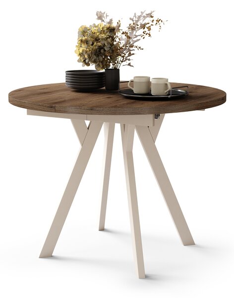 Mazzoni ALMO Nuc Elegant/picioare bej - MASĂ ROTUNDĂ EXTENSIBILĂ CU PICIOARE ÎN FORMĂ DE Y STIL LOFT PENTRU SALON/SUFRAGERIE