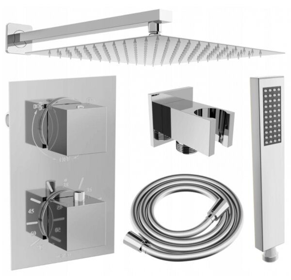 Set de duș ascuns Mexen Cube DR02 cu duș cu efect de ploaie 25x25 cm (6 în 1), crom, 77502DR0225-00