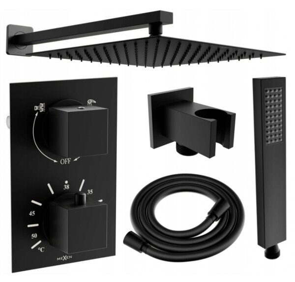 Set de duș ascuns Mexen Cube DR02 cu duș cu efect de ploaie 25x25 cm (6 în 1), negru, 77502DR0225-70