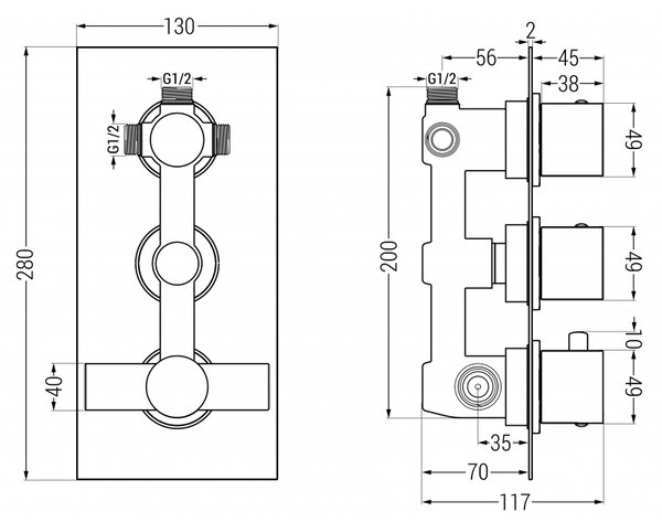 Mexen Cube baterie termostatică pentru cadă-duș cu 3 ieșiri, neagră - 77503-70