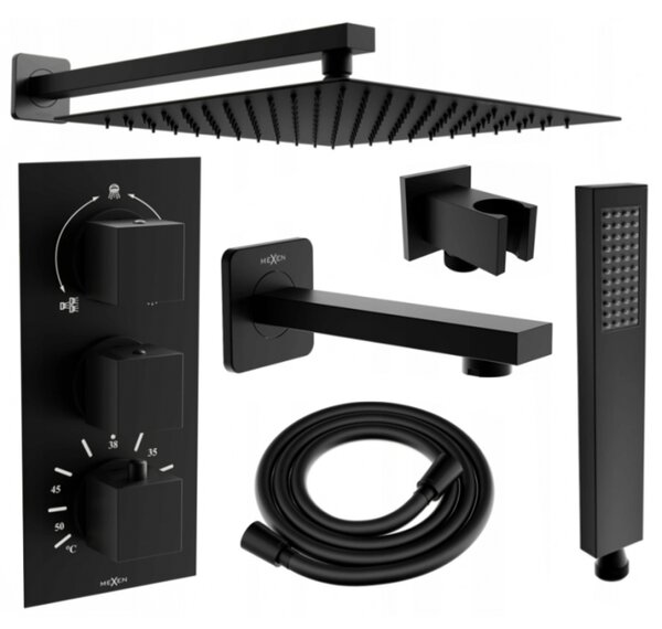 Mexen Cube DR02 set de cadă și duș ascuns cu duș deasupra 25x25 cm (7in1), negru, 77503DR0225-70