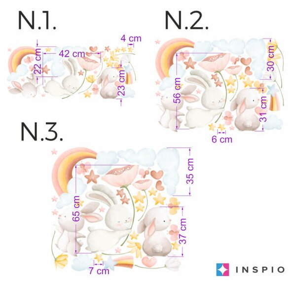 INSPIO-Autocolant textil - Sticker perete - iepuri cu flori și curcubeu