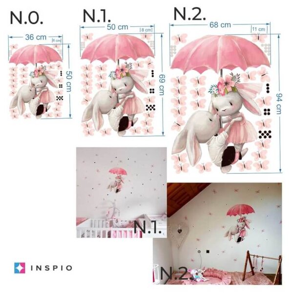 INSPIO-Autocolant textil - Iepurași care zboară pe o umbrelă - Autocolant acuarelă