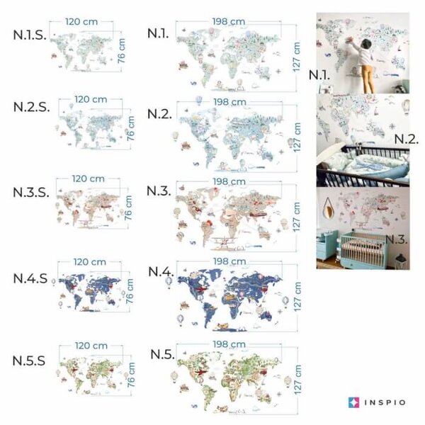 INSPIO-Autocolant textil - Autocolant hartă pentru călătorie pentru camera copiilor